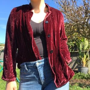 Chicos silk & Velvet burgundy button up blouse